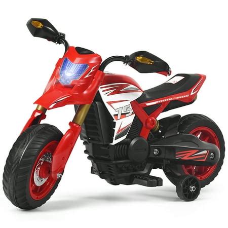 Costway 6V Electric Kids Ride-On Motorcycle Battery Powered Bike w/Training Wheels Red | Walmart ...