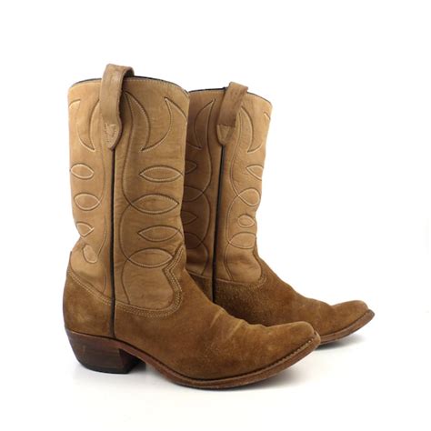 Brown Cowboy Boots Vintage 1960s Rough out Suede and Leather