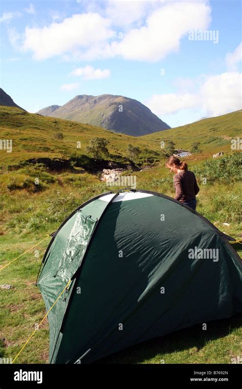 Woman Wild Camping in Scottish Highlands in Scotland in Glen Etive Stock Photo - Alamy