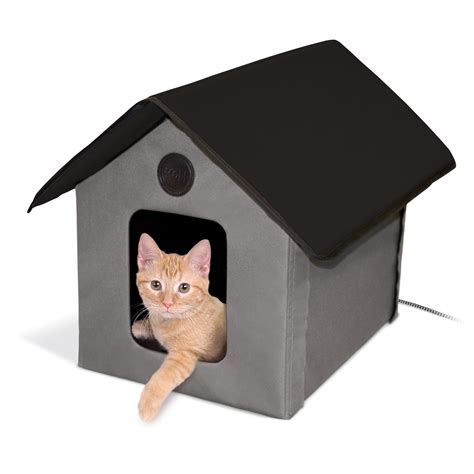 K&H Gray and Black Outdoor Heated Cat House | Petco