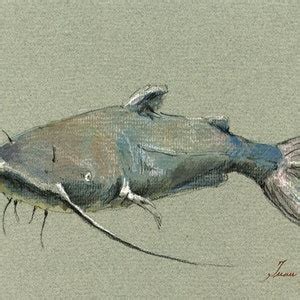 Print-catfish Fish Fishing Decor, Catfish Painting, Catfish Art, Catfish Print Fish Art Print ...