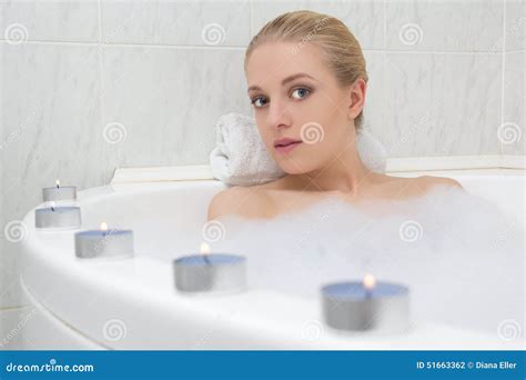 Woman Relaxing in Bath with Candles Stock Photo - Image of people, candles: 51663362