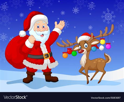 Cartoon Santa clause with deer Royalty Free Vector Image