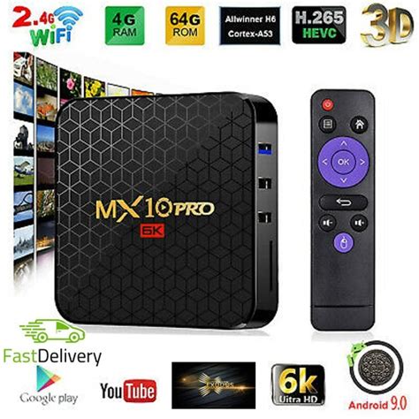 MX10 Pro TV Box Android 9.0 OS Kodi 18.0 4GB 64GB Allwinner H6 Quad Core 2.4G WiFi 6K USB 3.0 ...