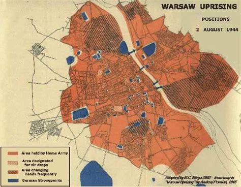 Warsaw after the first day of the Uprising. | Warsaw uprising, Warsaw, Map