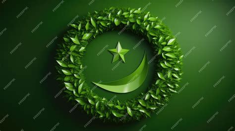 Premium AI Image | Flag Of Pakistan Made of Green Leaves On Green Background