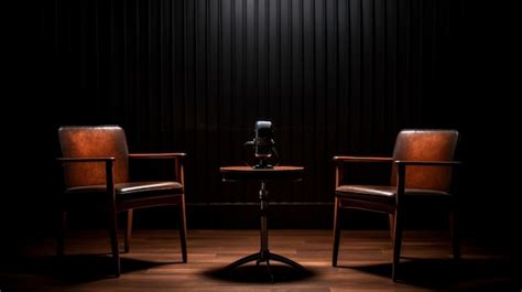 Premium Photo | Two chairs and microphones in podcast or interview room ...