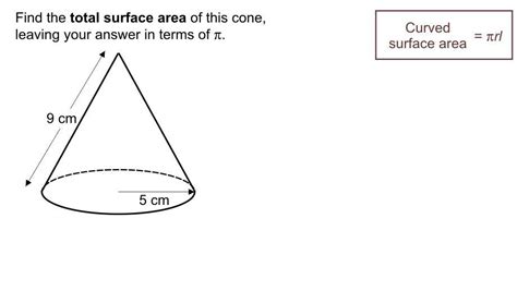 find the total surface area of this cone leaving you answer in terms of ...