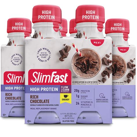 Slimfast Advanced Energy High Protein Meal Replacement Shake, Rich Chocolate, 20G Of Ready To ...