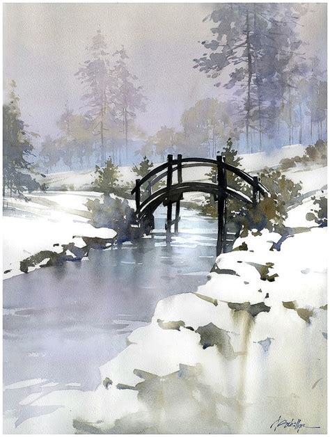 Watercolor bridge | Пейзажи, Художественная роспись, Акварельные пейзажи