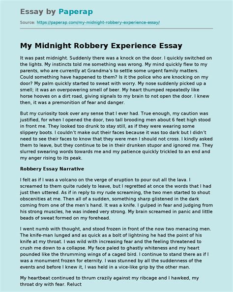 My Midnight Robbery Experience Narrative And Descriptive Essay Example