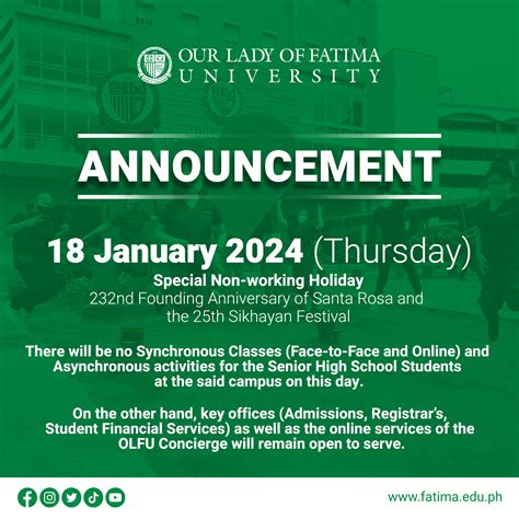 Announcement for... - Our Lady of Fatima University (OLFU)