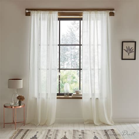 White Sheer Linen Curtains - White Curtain Panel - Living Room Curtain