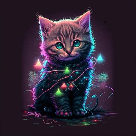 Premium Photo | Cute Neon Cat, digital art