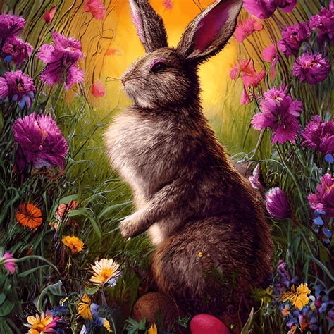 Easter Bunny in a Field of Flowers · Creative Fabrica