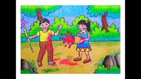 How To Draw Holi Pictures For Kids