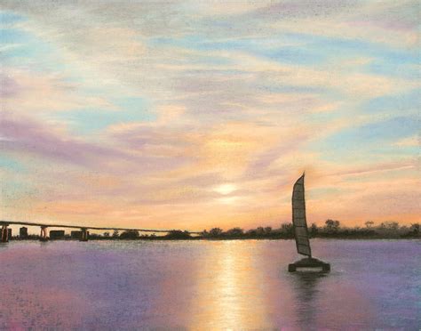 Coronado Bridge Sunset B Pastel by Michael Heikkinen - Fine Art America