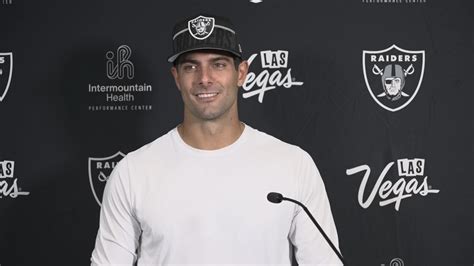 Quarterback Jimmy Garoppolo talks building his relationship with Josh Jacobs, Broncos Russell ...