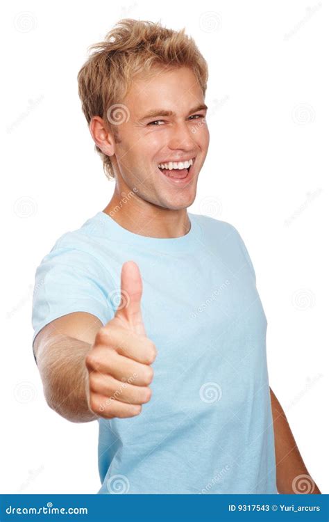 Cheerful Man Showing Thumbs Up Over White Stock Image - Image of person ...