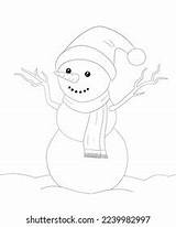 Printable Coloring Drawing Snowman Wearing Christmas Stock Illustration  sketch template
