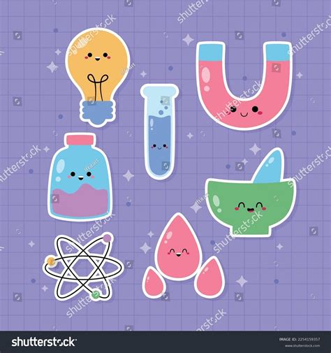 Hand drawn cute kawaii science sticker set - Royalty Free Stock Vector 2254159357 - Avopix.com