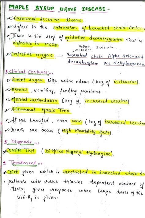 Maple syrup urine disease Notes PDF – Best Handwritten Notes for MBBS ...