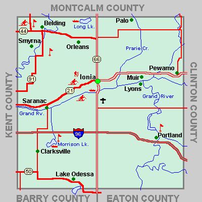 Ionia County Map Tour lakes snowmobile ATV river hike hotels motels ...