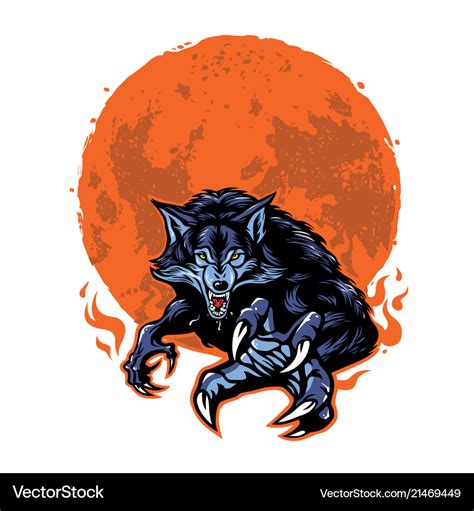 Angry werewolf and moon logo template Royalty Free Vector