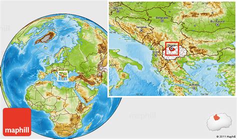 Physical Location Map of Skopje, highlighted country