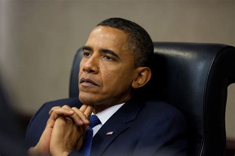 President Barack Obama Reflects During A Meeting With His National Security Staff In The White ...