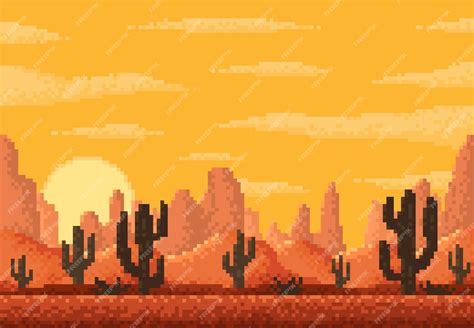 Premium Vector | Pixel desert landscape 8 bit game level background