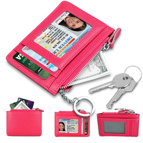 Tekcoo Leather Zip Credit Card Holder Wallet with ID Window Keychain RFID Blocking - Walmart.com