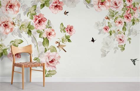 Rose Wallpaper Mural | Vintage Floral Wall Mural | Neutral Wallpaper