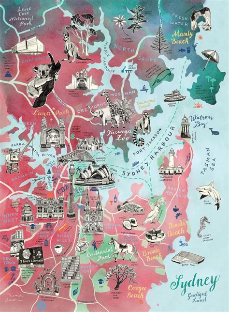 Sydney Map Australian Art Print Illustrated City Map Large - Etsy ...