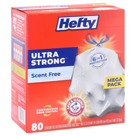 Hefty Ultra Strong Scent Free Tall Kitchen 13 Gallon Drawstring Trash ...