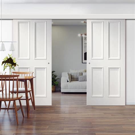 Double Sliding Door & Wall Track - Rochester White Primed Door - Raise