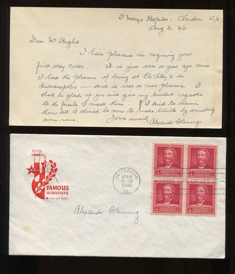 Alexander Fleming Nobel Prize Penicillin Hand Penned & Sign Note & Cover Cv1126 | United States ...