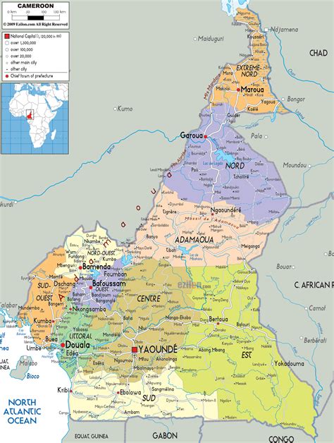 Large detailed administrative map of Cameroon with all roads, cities ...