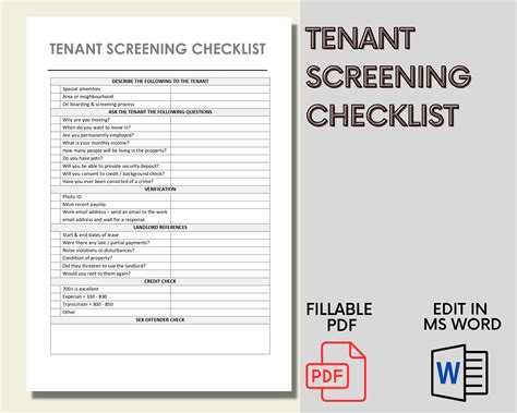 Tenant Screening Checklist Landlord Screening Checklist Landlord Form Tenant Application ...