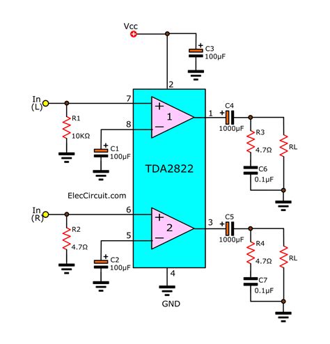 TDA2822 stereo amplifier & datasheet | ElecCircuit.com