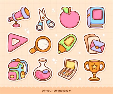 Free Vector | School Stickers Doodle Color Vector Collection