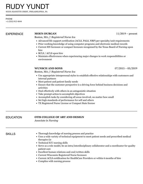 Registered Nurse Icu Resume Samples | Velvet Jobs