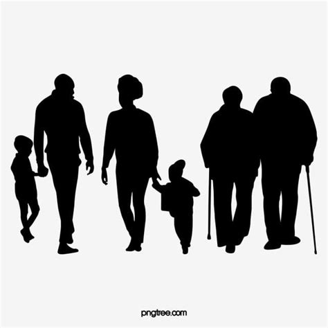 Stick Figure Family Silhouette Transparent Background, Black Family Silhouette Figures, Family ...