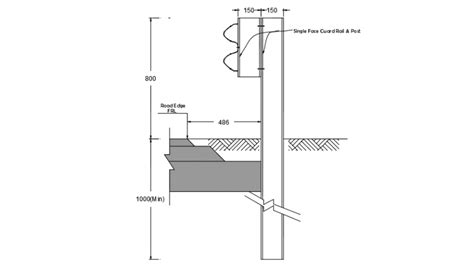 Road guard rail detail sectional details - Cadbull