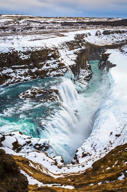 Premium Photo | Gullfoss or golden waterfall in winter season