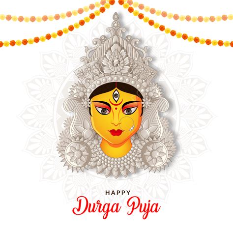 Festival Durga Puja Vector Hd PNG Images, Goddess Durga Face With White Paper Jewellery Happy ...