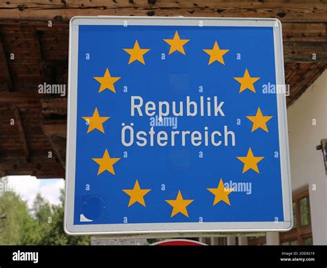 Border sign Republic of Austria at the DÃ¼rrnberg border crossing the ...