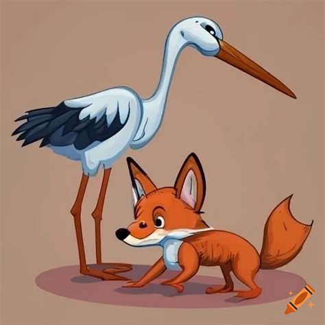 Cartoon of a fox and a stork