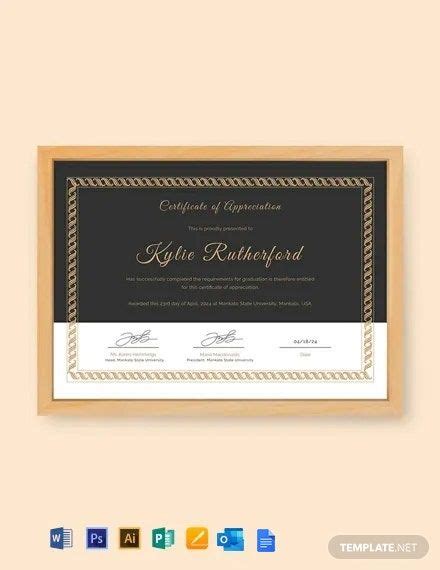 Appreciation Certificate Templates for Graduation in Illustrator, Pages, PSD, Outlook, Word ...