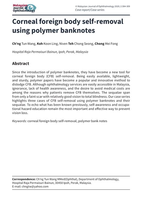 (PDF) Corneal foreign body self-removal using polymer banknotes